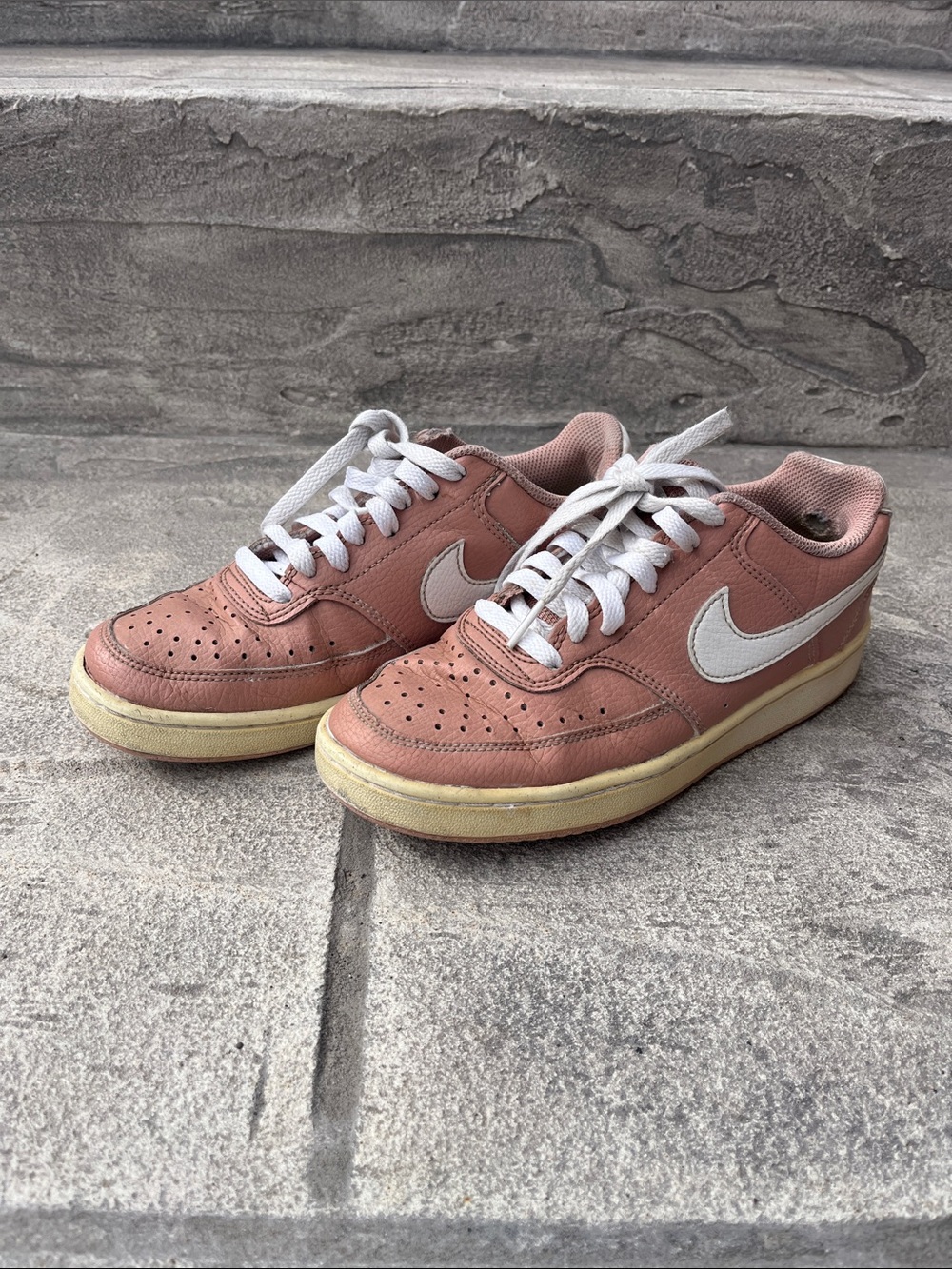 Nike Dusty Pink Leather Low-Top Sneakers with White Swoosh